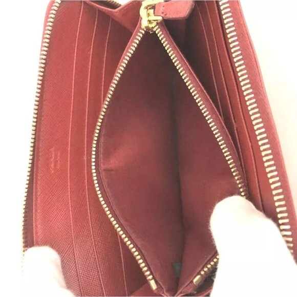 PRADA Saffiano Leather Flower Pearl Long Zip Around Wallet Red w/ Orange flowers - Picture 6 of 8
